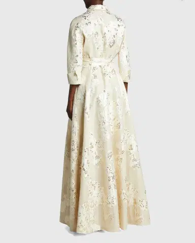 Rickie Freeman for Teri Jon Belted Jacquard Shirtdress Gown | Thumbnail 4 Rickie Freeman for Teri Jon Belted Jacquard Shirtdress Gown | Thumbnail 4