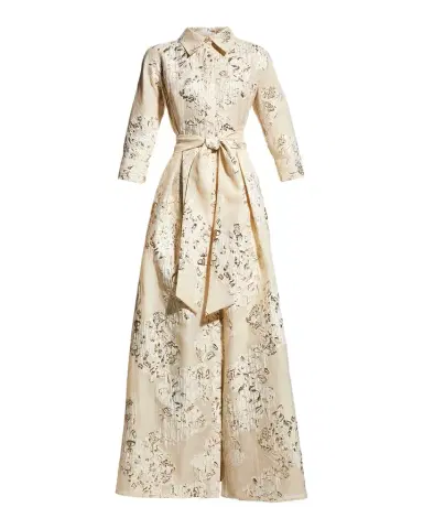 Rickie Freeman for Teri Jon Belted Jacquard Shirtdress Gown | Thumbnail 1 Rickie Freeman for Teri Jon Belted Jacquard Shirtdress Gown | Thumbnail 1