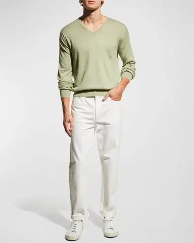 Neiman Marcus Men's Extra Lightweight Wool-Cashmere V-Neck Sweater | Thumbnail 2 Neiman Marcus Men's Extra Lightweight Wool-Cashmere V-Neck Sweater | Thumbnail 2