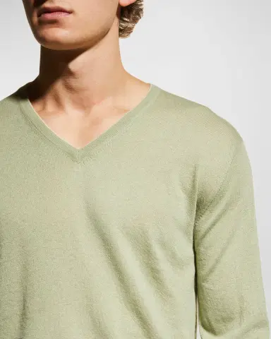 Neiman Marcus Men's Extra Lightweight Wool-Cashmere V-Neck Sweater | Thumbnail 5 Neiman Marcus Men's Extra Lightweight Wool-Cashmere V-Neck Sweater | Thumbnail 5