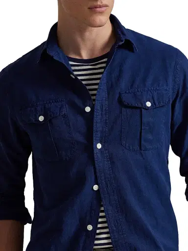 Polo Ralph Lauren Men's Linen-Silk Canvas Utility Shirt - Indigo | Thumbnail 5 Polo Ralph Lauren Men's Linen-Silk Canvas Utility Shirt - Indigo | Thumbnail 5