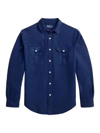 Polo Ralph Lauren Men's Linen-Silk Canvas Utility Shirt - Indigo | Thumbnail 1 Polo Ralph Lauren Men's Linen-Silk Canvas Utility Shirt - Indigo | Thumbnail 1