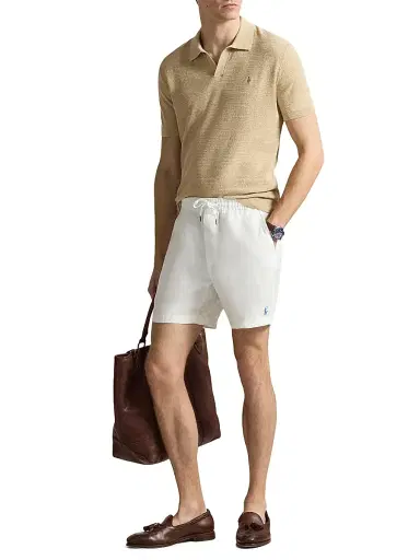 Polo Ralph Lauren Men's Cotton-Linen Knit Polo Shirt - Dune Tan Deck Wash White - Size XXL | Thumbnail 2 Polo Ralph Lauren Men's Cotton-Linen Knit Polo Shirt - Dune Tan Deck Wash White - Size XXL | Thumbnail 2