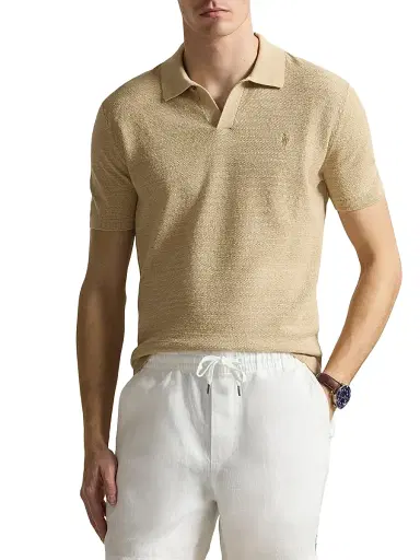Polo Ralph Lauren Men's Cotton-Linen Knit Polo Shirt - Dune Tan Deck Wash White - Size XXL | Thumbnail 3 Polo Ralph Lauren Men's Cotton-Linen Knit Polo Shirt - Dune Tan Deck Wash White - Size XXL | Thumbnail 3