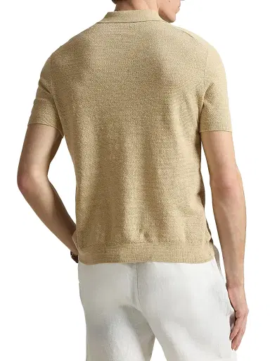 Polo Ralph Lauren Men's Cotton-Linen Knit Polo Shirt - Dune Tan Deck Wash White - Size XXL | Thumbnail 4 Polo Ralph Lauren Men's Cotton-Linen Knit Polo Shirt - Dune Tan Deck Wash White - Size XXL | Thumbnail 4