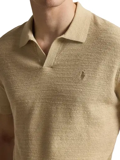 Polo Ralph Lauren Men's Cotton-Linen Knit Polo Shirt - Dune Tan Deck Wash White - Size XXL | Thumbnail 5 Polo Ralph Lauren Men's Cotton-Linen Knit Polo Shirt - Dune Tan Deck Wash White - Size XXL | Thumbnail 5