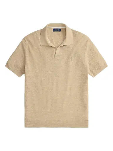 Polo Ralph Lauren Men's Cotton-Linen Knit Polo Shirt - Dune Tan Deck Wash White - Size XXL | Thumbnail 1 Polo Ralph Lauren Men's Cotton-Linen Knit Polo Shirt - Dune Tan Deck Wash White - Size XXL | Thumbnail 1