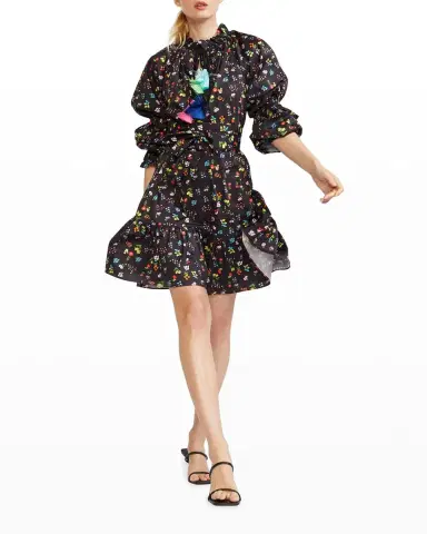 Cynthia Rowley Betty Floral-Print Tassel-Tie Dress | Thumbnail 1 Cynthia Rowley Betty Floral-Print Tassel-Tie Dress | Thumbnail 1