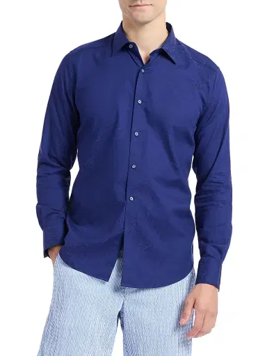 Robert Graham Men's Hudson Paisley Jacquard Stretch-Cotton Shirt - Navy | Thumbnail 3 Robert Graham Men's Hudson Paisley Jacquard Stretch-Cotton Shirt - Navy | Thumbnail 3