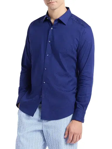Robert Graham Men's Hudson Paisley Jacquard Stretch-Cotton Shirt - Navy | Thumbnail 4 Robert Graham Men's Hudson Paisley Jacquard Stretch-Cotton Shirt - Navy | Thumbnail 4