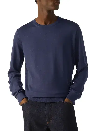 ZEGNA Men's Cashseta Crewneck Sweater - Dark Indigo Blue | Thumbnail 2 ZEGNA Men's Cashseta Crewneck Sweater - Dark Indigo Blue | Thumbnail 2