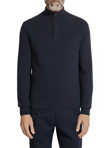 ZEGNA Men's Oasi Cashmere Sweater - Navy Blue Melange | Thumbnail 2 ZEGNA Men's Oasi Cashmere Sweater - Navy Blue Melange | Thumbnail 2