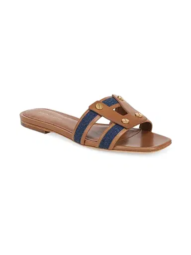 Veronica Beard Women's Via Leather-Denim Flat Sandals - Honey Navy - Size 9.5 | Thumbnail 2 Veronica Beard Women's Via Leather-Denim Flat Sandals - Honey Navy - Size 9.5 | Thumbnail 2