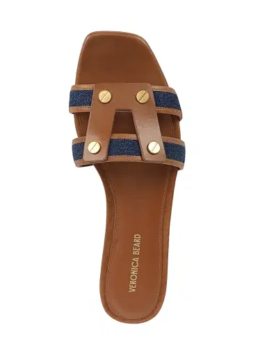 Veronica Beard Women's Via Leather-Denim Flat Sandals - Honey Navy - Size 9.5 | Thumbnail 4 Veronica Beard Women's Via Leather-Denim Flat Sandals - Honey Navy - Size 9.5 | Thumbnail 4