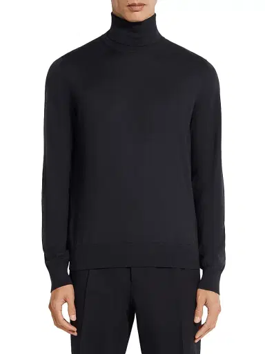 ZEGNA Men's Cashseta Turtleneck Sweater - Navy Blue Melange | Thumbnail 2 ZEGNA Men's Cashseta Turtleneck Sweater - Navy Blue Melange | Thumbnail 2