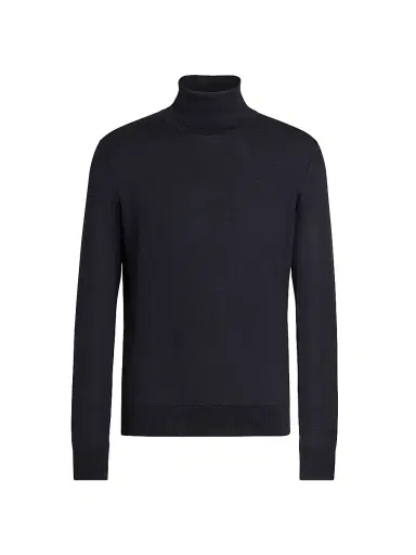 ZEGNA Men's Cashseta Turtleneck Sweater - Navy Blue Melange | Thumbnail 1 ZEGNA Men's Cashseta Turtleneck Sweater - Navy Blue Melange | Thumbnail 1