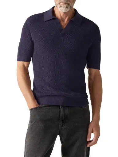 ZEGNA Men's Premium Cotton Polo Shirt - Dark Indigo Blue | Thumbnail 2 ZEGNA Men's Premium Cotton Polo Shirt - Dark Indigo Blue | Thumbnail 2