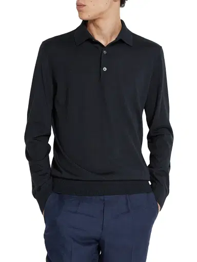 ZEGNA Men's Cashseta Polo Shirt - Navy Blue Melange | Thumbnail 2 ZEGNA Men's Cashseta Polo Shirt - Navy Blue Melange | Thumbnail 2