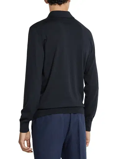 ZEGNA Men's Cashseta Polo Shirt - Navy Blue Melange | Thumbnail 4 ZEGNA Men's Cashseta Polo Shirt - Navy Blue Melange | Thumbnail 4