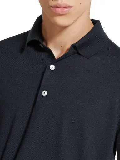ZEGNA Men's Cashseta Polo Shirt - Navy Blue Melange | Thumbnail 5 ZEGNA Men's Cashseta Polo Shirt - Navy Blue Melange | Thumbnail 5