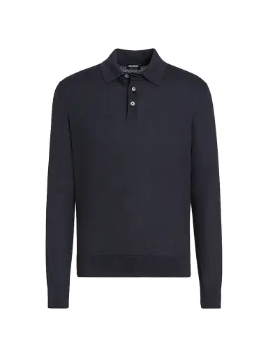 ZEGNA Men's Cashseta Polo Shirt - Navy Blue Melange | Thumbnail 1 ZEGNA Men's Cashseta Polo Shirt - Navy Blue Melange | Thumbnail 1