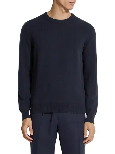 ZEGNA Men's Oasi Cashmere Crewneck T-Shirt - Navy Blue Melange | Thumbnail 2 ZEGNA Men's Oasi Cashmere Crewneck T-Shirt - Navy Blue Melange | Thumbnail 2