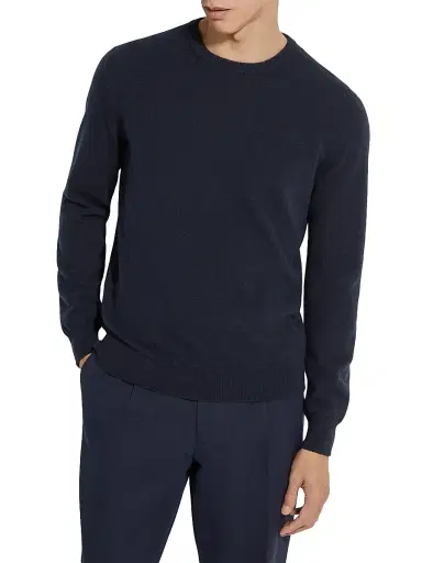 ZEGNA Men's Oasi Cashmere Crewneck T-Shirt - Navy Blue Melange | Thumbnail 3 ZEGNA Men's Oasi Cashmere Crewneck T-Shirt - Navy Blue Melange | Thumbnail 3