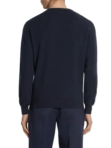 ZEGNA Men's Oasi Cashmere Crewneck T-Shirt - Navy Blue Melange | Thumbnail 4 ZEGNA Men's Oasi Cashmere Crewneck T-Shirt - Navy Blue Melange | Thumbnail 4