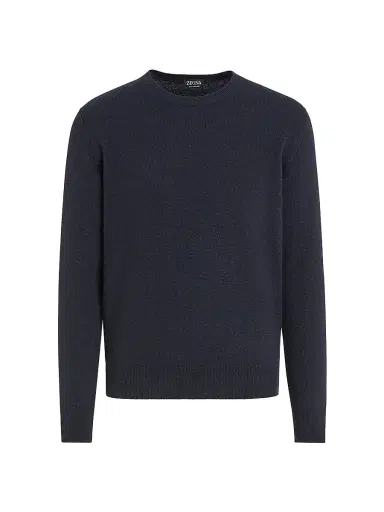 ZEGNA Men's Oasi Cashmere Crewneck T-Shirt - Navy Blue Melange | Thumbnail 1 ZEGNA Men's Oasi Cashmere Crewneck T-Shirt - Navy Blue Melange | Thumbnail 1