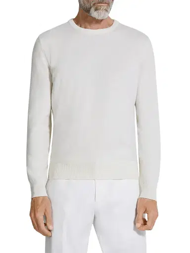ZEGNA Men's Oasi Cashmere Crewneck T-Shirt - White Melange | Thumbnail 2 ZEGNA Men's Oasi Cashmere Crewneck T-Shirt - White Melange | Thumbnail 2