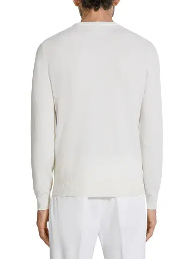 ZEGNA Men's Oasi Cashmere Crewneck T-Shirt - White Melange | Thumbnail 3 ZEGNA Men's Oasi Cashmere Crewneck T-Shirt - White Melange | Thumbnail 3