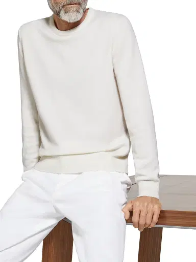 ZEGNA Men's Oasi Cashmere Crewneck T-Shirt - White Melange | Thumbnail 5 ZEGNA Men's Oasi Cashmere Crewneck T-Shirt - White Melange | Thumbnail 5