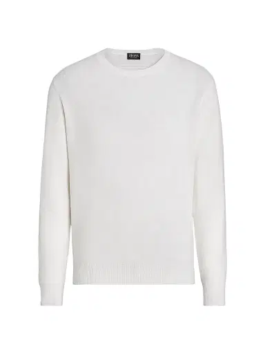 ZEGNA Men's Oasi Cashmere Crewneck T-Shirt - White Melange | Thumbnail 1 ZEGNA Men's Oasi Cashmere Crewneck T-Shirt - White Melange | Thumbnail 1
