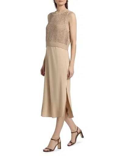 dh New York Women's Mixed-Media Cotton Midi-Dress - Sandstone - Size Large | Thumbnail 2 dh New York Women's Mixed-Media Cotton Midi-Dress - Sandstone - Size Large | Thumbnail 2