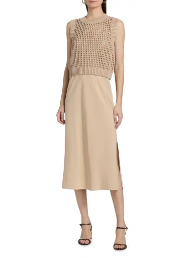 dh New York Women's Mixed-Media Cotton Midi-Dress - Sandstone - Size Large | Thumbnail 3 dh New York Women's Mixed-Media Cotton Midi-Dress - Sandstone - Size Large | Thumbnail 3