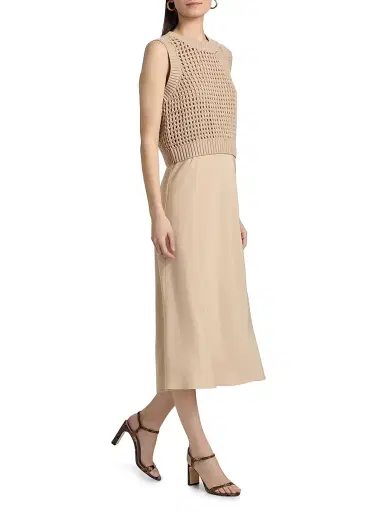 dh New York Women's Mixed-Media Cotton Midi-Dress - Sandstone - Size Large | Thumbnail 4 dh New York Women's Mixed-Media Cotton Midi-Dress - Sandstone - Size Large | Thumbnail 4