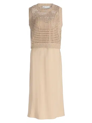 dh New York Women's Mixed-Media Cotton Midi-Dress - Sandstone - Size Large | Thumbnail 1 dh New York Women's Mixed-Media Cotton Midi-Dress - Sandstone - Size Large | Thumbnail 1