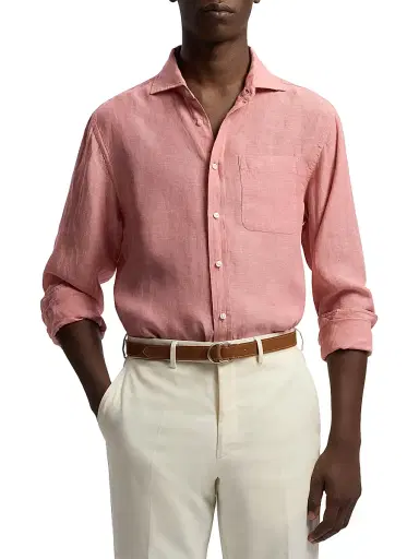 Ralph Lauren Purple Label Men's Linen Chambray Shirt - Raspberry | Thumbnail 3 Ralph Lauren Purple Label Men's Linen Chambray Shirt - Raspberry | Thumbnail 3