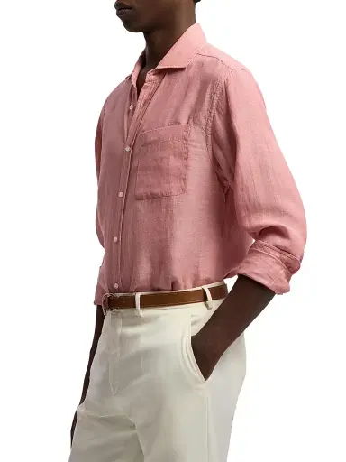Ralph Lauren Purple Label Men's Linen Chambray Shirt - Raspberry | Thumbnail 4 Ralph Lauren Purple Label Men's Linen Chambray Shirt - Raspberry | Thumbnail 4