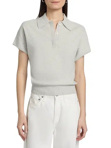 dh New York Women's Dasha Cotton-Cashmere Polo Top | Thumbnail 3 dh New York Women's Dasha Cotton-Cashmere Polo Top | Thumbnail 3