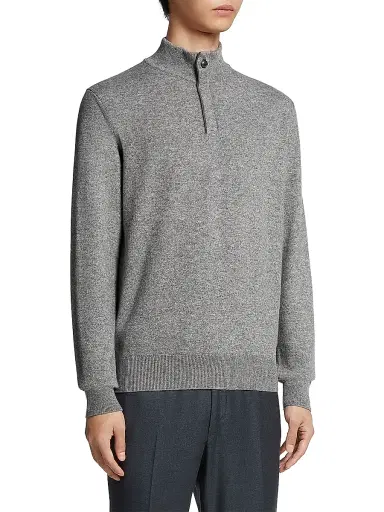 ZEGNA Men's Oasi Cashmere Sweater - Grey Melange | Thumbnail 2 ZEGNA Men's Oasi Cashmere Sweater - Grey Melange | Thumbnail 2