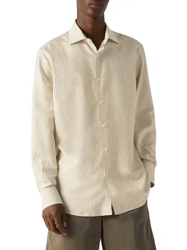 ZEGNA Men's Silk Shirt - Light Taupe White | Thumbnail 2 ZEGNA Men's Silk Shirt - Light Taupe White | Thumbnail 2