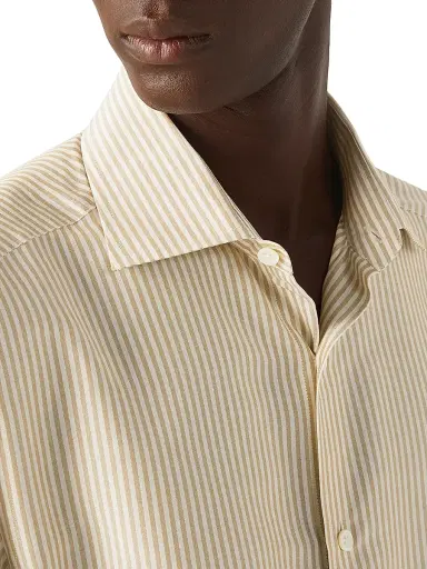 ZEGNA Men's Silk Shirt - Light Taupe White | Thumbnail 4 ZEGNA Men's Silk Shirt - Light Taupe White | Thumbnail 4