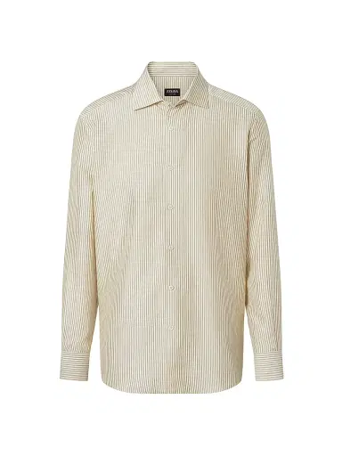 ZEGNA Men's Silk Shirt - Light Taupe White | Thumbnail 1 ZEGNA Men's Silk Shirt - Light Taupe White | Thumbnail 1