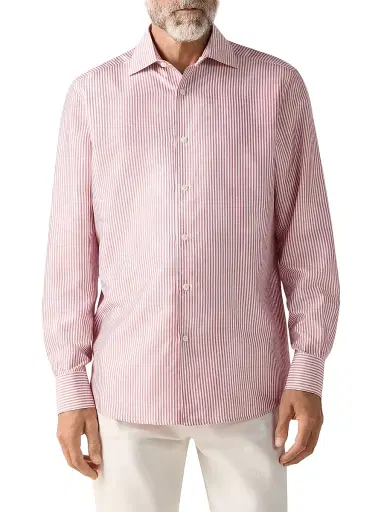 ZEGNA Men's Silk Shirt - Dark Pink White | Thumbnail 2 ZEGNA Men's Silk Shirt - Dark Pink White | Thumbnail 2