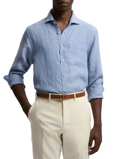 Ralph Lauren Purple Label Men's Linen Chambray Shirt - Infinity Blue | Thumbnail 3 Ralph Lauren Purple Label Men's Linen Chambray Shirt - Infinity Blue | Thumbnail 3