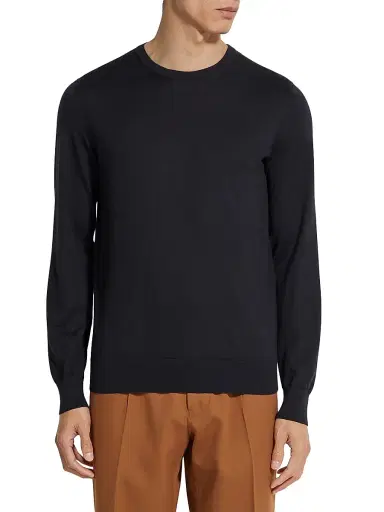 ZEGNA Men's Cashseta Crewneck - Navy Blue Melange | Thumbnail 2 ZEGNA Men's Cashseta Crewneck - Navy Blue Melange | Thumbnail 2