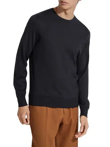 ZEGNA Men's Cashseta Crewneck - Navy Blue Melange | Thumbnail 4 ZEGNA Men's Cashseta Crewneck - Navy Blue Melange | Thumbnail 4