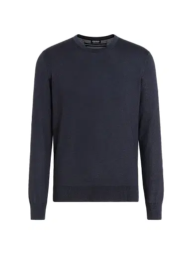 ZEGNA Men's Cashseta Crewneck - Navy Blue Melange | Thumbnail 1 ZEGNA Men's Cashseta Crewneck - Navy Blue Melange | Thumbnail 1