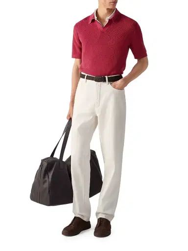 ZEGNA Men's Premium Cotton Polo Shirt - Dark Pink | Thumbnail 6 ZEGNA Men's Premium Cotton Polo Shirt - Dark Pink | Thumbnail 6